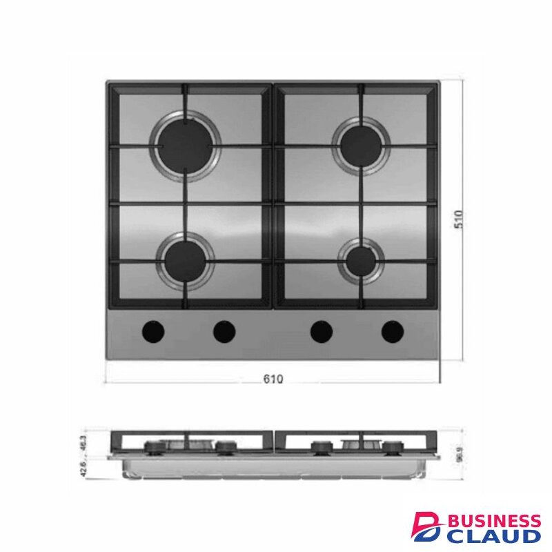 MIKA MGH61405FBGW Built-In Gas Hob, 60cm, 4 Gas With WOK, Glass
