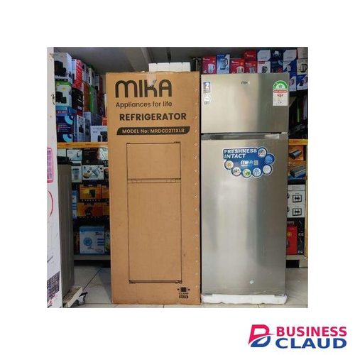MIKA 211L REFRIGERATOR, 2 Door Top Mount Freezer, Line Silver Dark + Fridge Guard