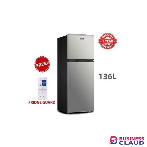 VON 136L Refrigerator, Adjustable Glass Shelves, Double Door