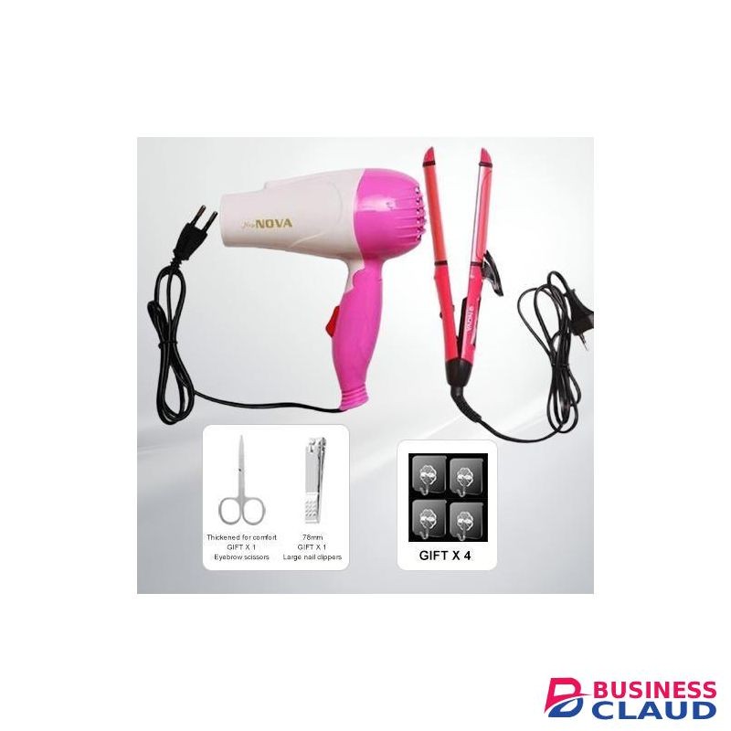 SUNDASELF 2 In 1 Hair Straightener And Curler With Hand Dryer - Pink+ Free Professional Hair Dryer