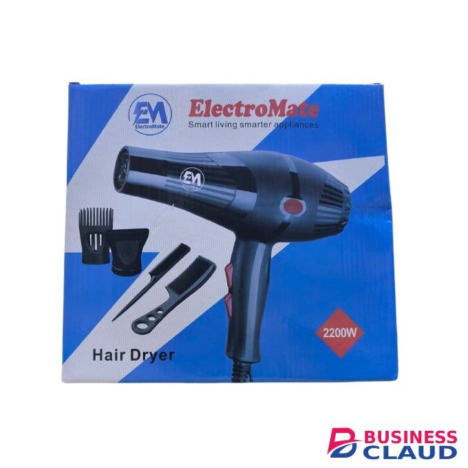 ElectroMate Professional Hair Dryer 2-Speed, 3-Heat Setting With Nozzles & Combs