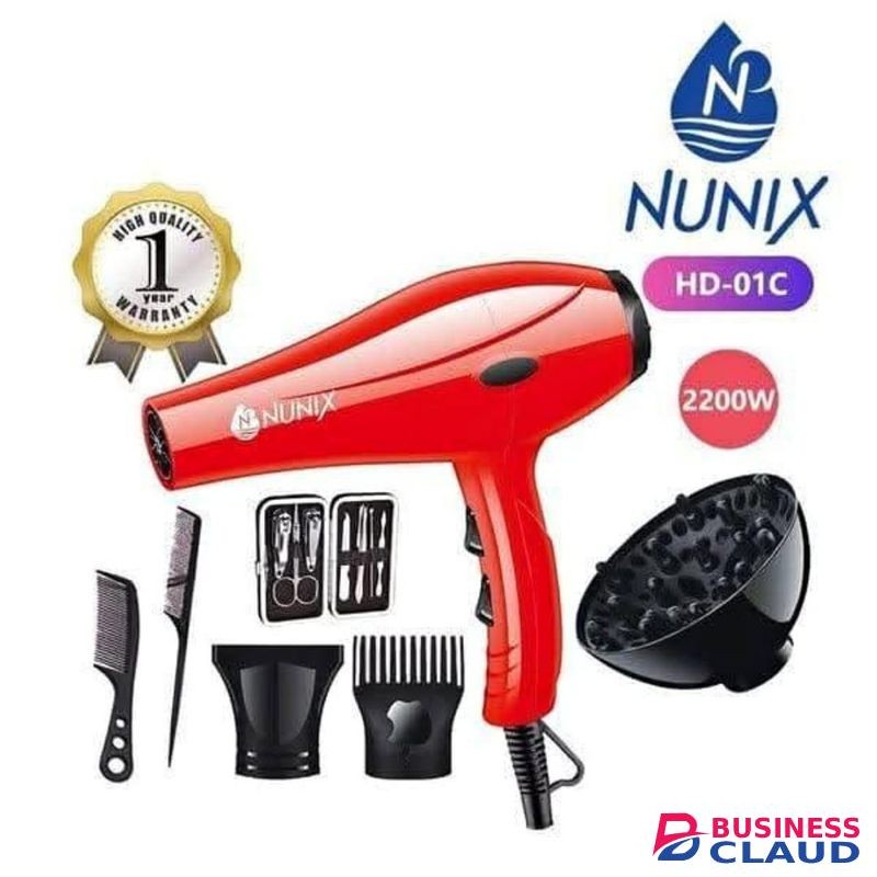 Nunix HD-01 2200W Professional Hair Dryer With Concentrator Nozzle And Comb Attachment