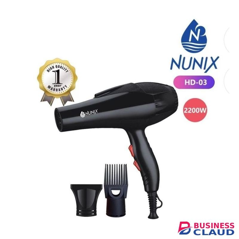 Nunix Hair Dryer 2200W Professional Blow Dryer Fast Dry Ionic Hair Blow Drier, Hot & Cold Settings, Foldable Handle for Home & Salon Use