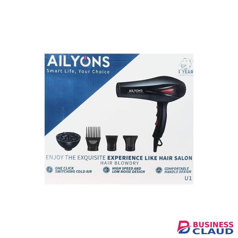 AILYONS U1 Professional Hair Blow Dry Hair Dryer With 4pcs Beauty Accessories - 2400W