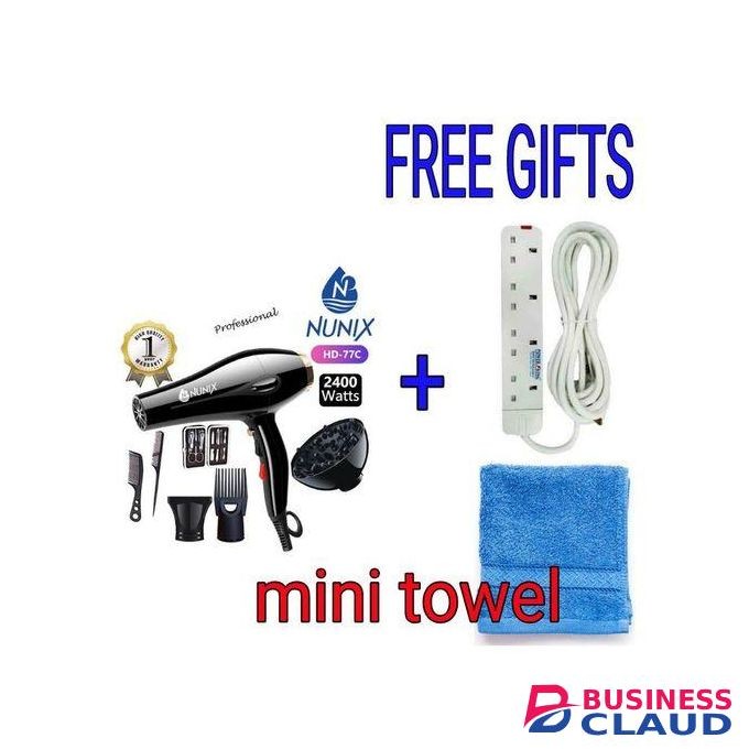 Nunix 2400W High Quality Professional Home And Salon Hair Blow Dryer With Accessories Plus Gifts