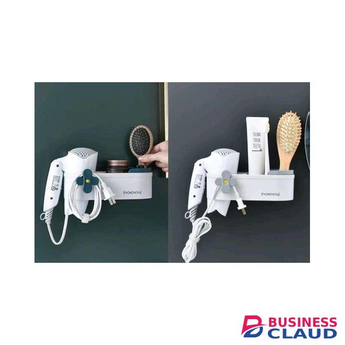 Hair Dryer Holder Wall Mounted, Hair Tool Organizer, Stainless Steel Blow Dryer Holder for Bathroom, Adhesive Hair Straightener Holder Curling Iron Holder with Plug Hook & Storage Compartment