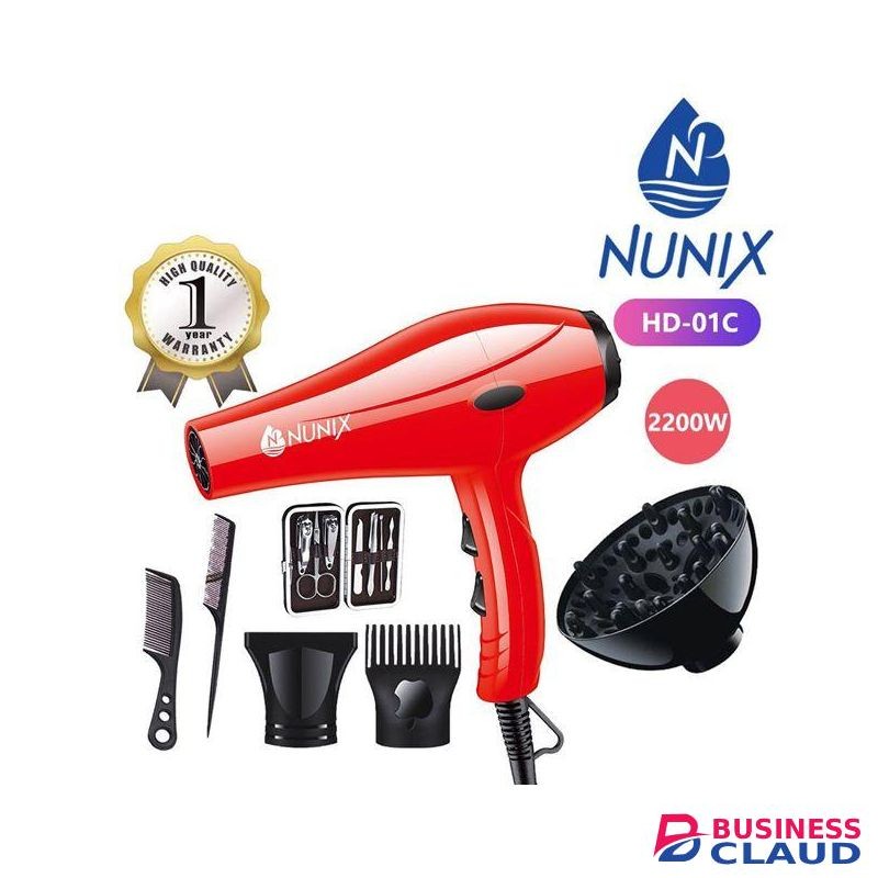Nunix Hair Blow Dryer With Beauty Accessories HD-01C - Red