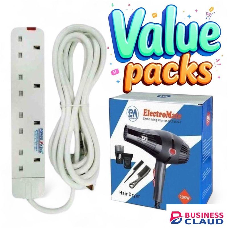 Power King SWEET HOME 4 WAY POWER EXTENSION WITH LONG CABLE //FREE Hair Blow Dryer 2200w Hair Dryer Blow-dry