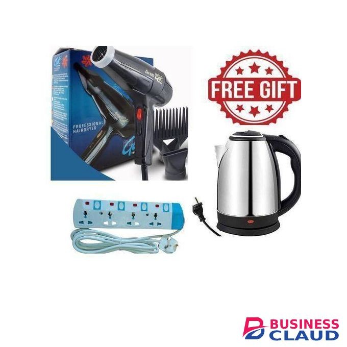 Ceriotti Super Gek 3000 Professional Hair Blow Dryer with Free Gifts, High-Powered Fast Drying, Ionic Technology, Multiple Heat and Speed Settings, Lightweight Ergonomic Design