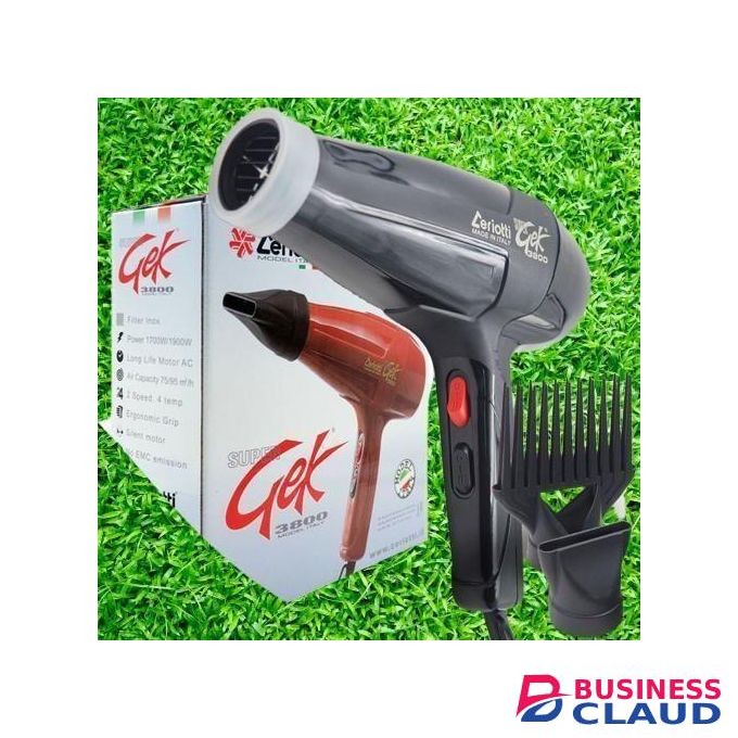 Gek Ceriotti Super G E K Heavy Duty Heat Settings, 2 Speed 3800 Blow Dry Hair Dryer - Black