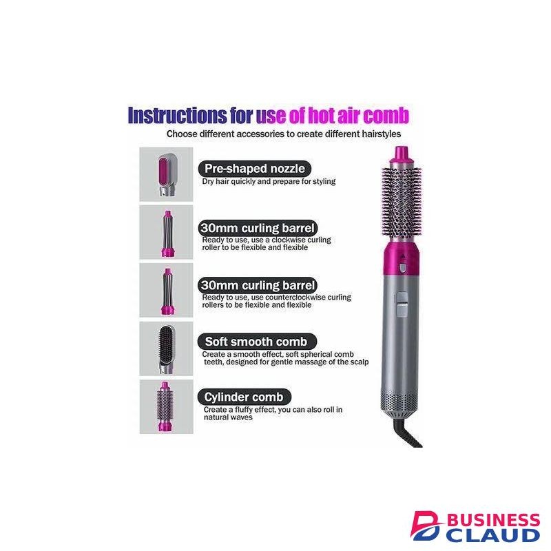 Professional 5-in-1 Hot Air Styler Hair Dryer Brush Set - Curling Iron, Volumizer, Straightener, Detachable Electric Hair Styler & Airwrap for All Hair Types