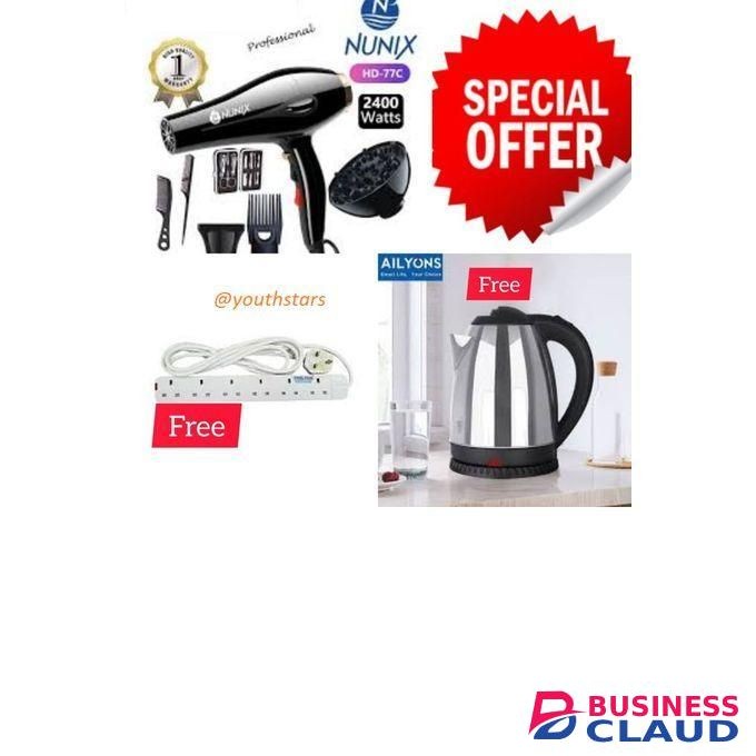 Nunix Pro Hair Blow Dry +AccessorieS + 1.8L KETTLE+4 WAY EXTN