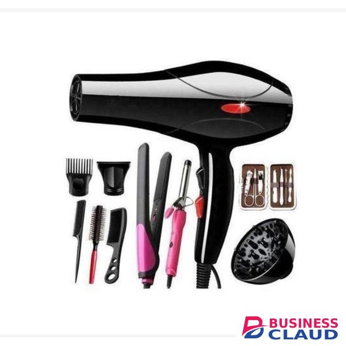 Canye Professional Hair Dryer With 2 Selectable Speeds and 4 Heats Settings. 12 Piece Beauty Tools - 1 Professional Blow Dry, 1 Curls Diffuser, 1 Pair Flat Iron, 1 Pair Tongs, 1 Manicure Set, 2 Nozzles , 2 Hair Clips, 3 Styling Brushes.
