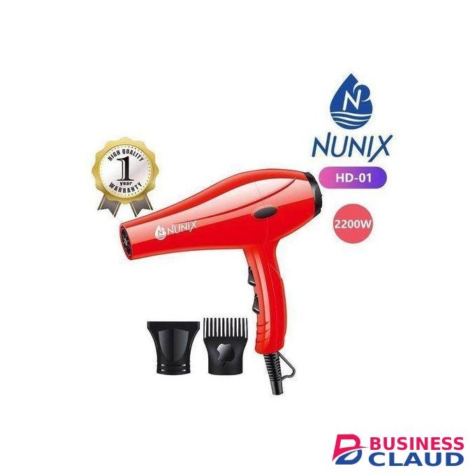 Nunix Professional Hair Drier/ Straightener. With 2 Speeds and 3 Heat Settings. Ultra Thin Concentrator. 2200W Power. Attached Hanging Hook.