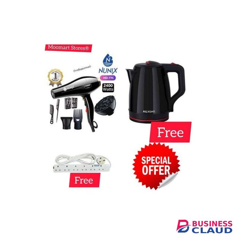 Nunix 2400W Pro Hair Blow Dry +AccessorieS+2.2LKETTLE+4 WAY EXTN