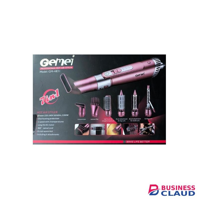 Gemei 7-in-1 Hot Air Styler Multi-Functional Hair Styling Tool With 6 Attachments"