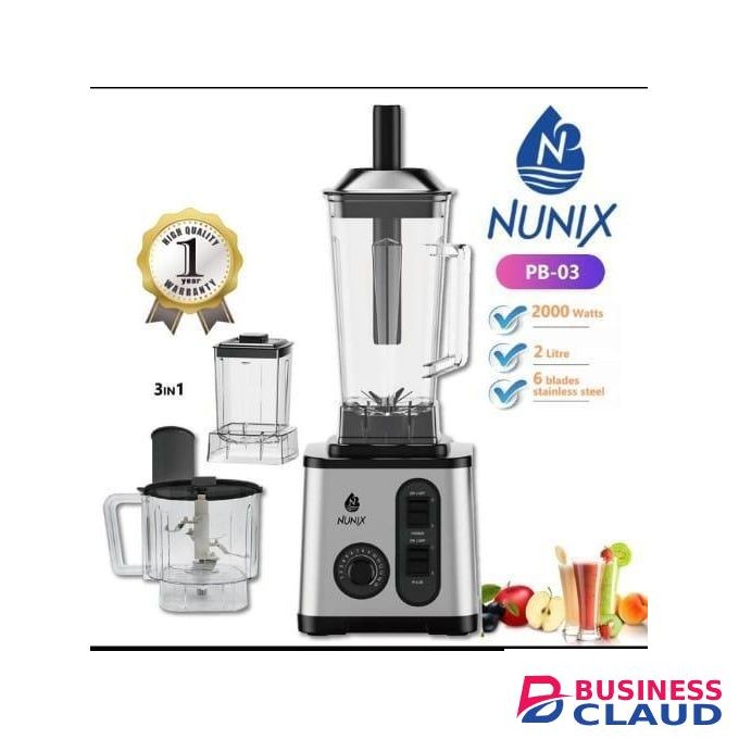 2000W Heavy Duty 3-In-1 Commercial Blender with Grinder, Chopper & 2L Jar