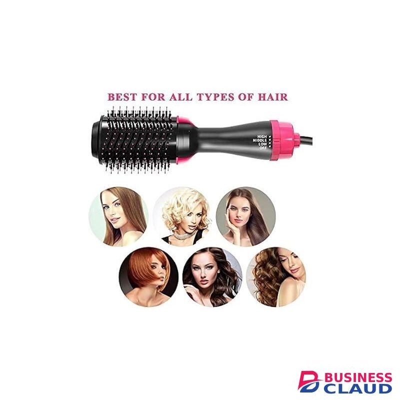 Hot Air Brush, Hair Dryer, and Volumizer Styler, Professional 4-in-1 Salon Negative Ion Ceramic Electric Blow Rotating Straightener and Curly Comb with Anti-Scald, Black