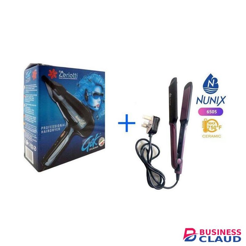 Ceriotti Super GEK 3000 Professional Blowdryer Hairdryer + Nunix Flat Iron