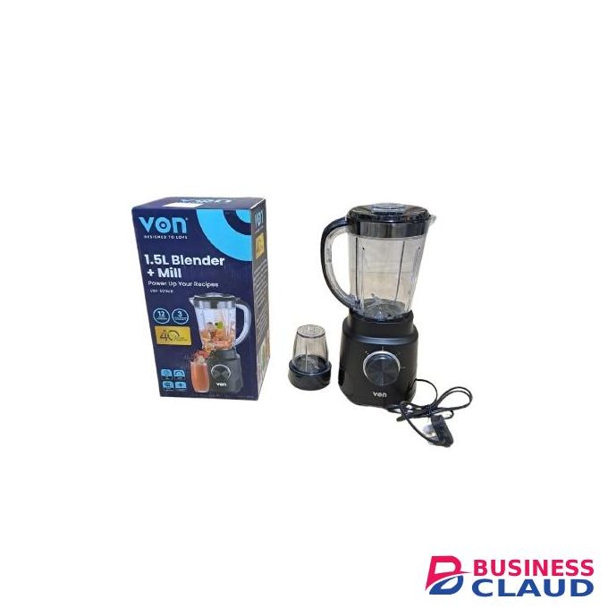 VON VBP-501NLB 2-IN-1 Blender & Mill 2 Speed & Pulse Function 1.5L-500W