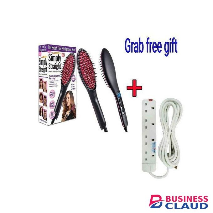 Simply Straight Hair Straightener Temperature Control Brush + 4way Extension
