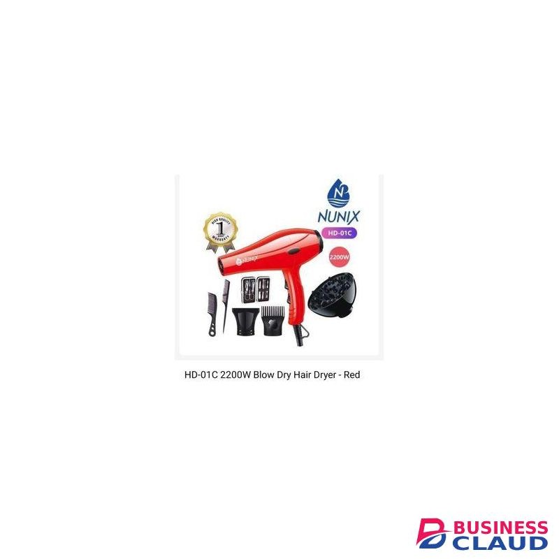 Nunix TOP QUALITY HD-01C Professional Hair Blow Dryer With Styling Accessories – 2200W, 2 Speed & 3 Heat Settings