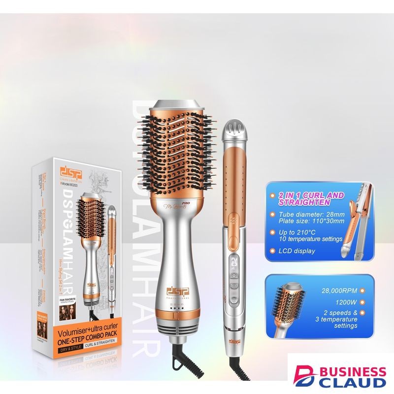 Dsp Premium Professional 2-in-1 Hair Styling Set, volumiser Hair Dryer Brush & Curling Iron