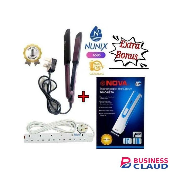 Nunix Professional Hair Straightener Flat Iron Style +6Way Extension+Nova Hair Clipper