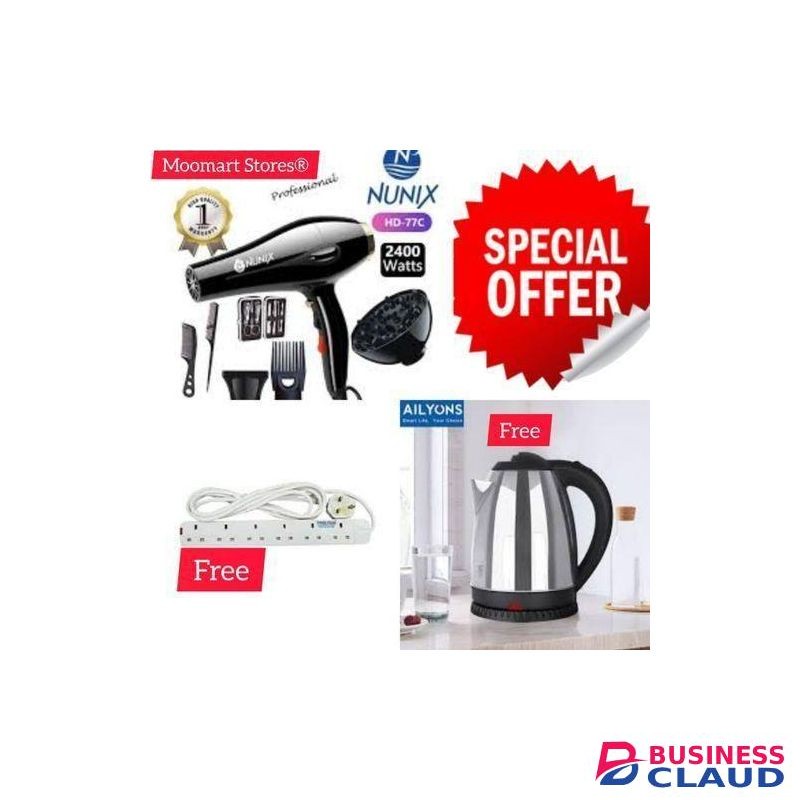 Nunix 2400W Professional Hair Blow Dry +AccessorieS+2.0L KETTLE+4 WAY EXTN