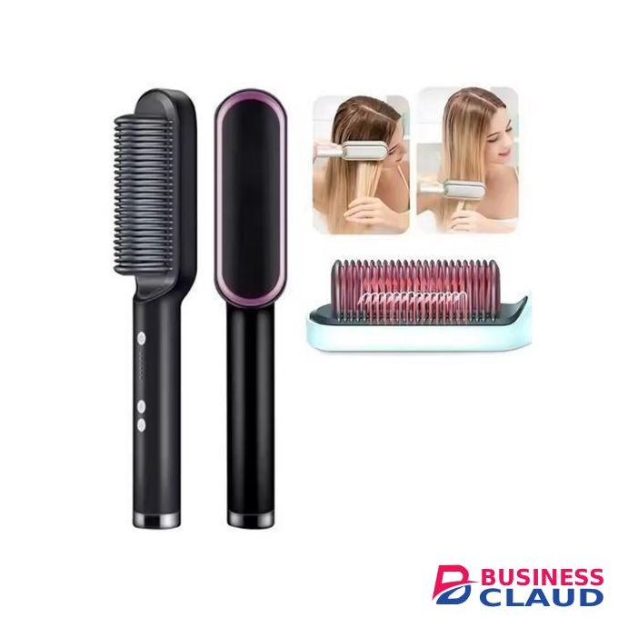 Hair S traightening Brush - 2 in 1 - Black-EU