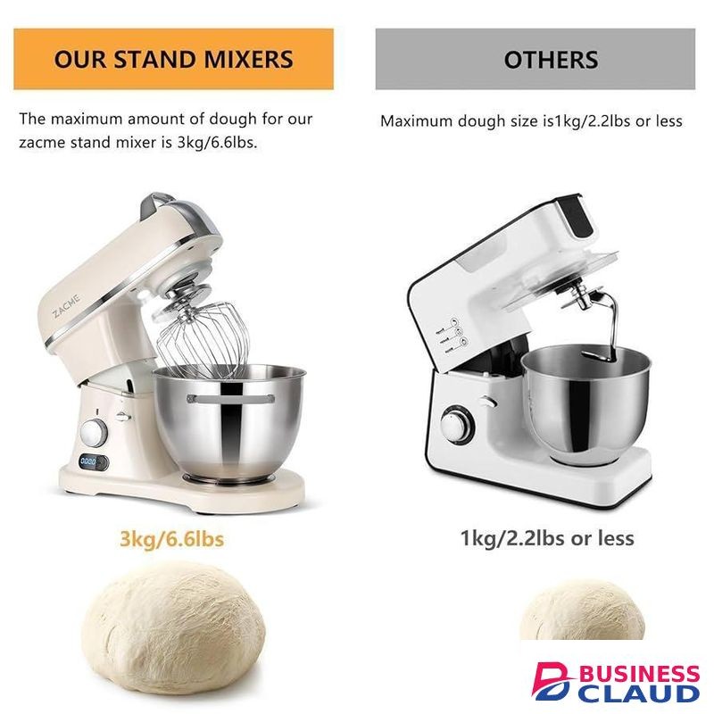 Stand Mixer with 6L Stainless Steel Bowl, 1200W High Power, 6 Speeds with Turbo Function, Dough Hook, Whisk, and Beater Attachments
