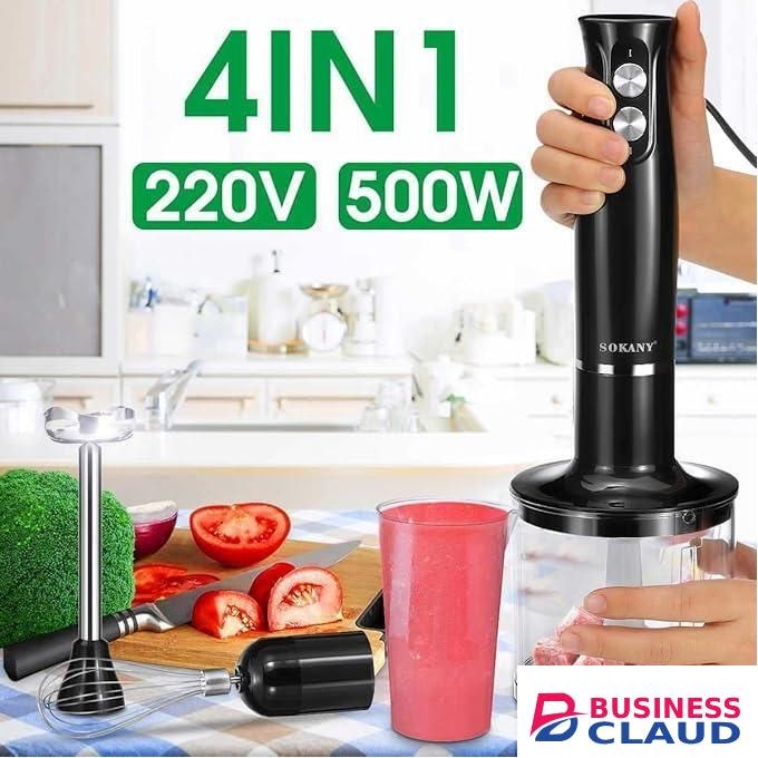 Sokany Upgraded Immersion Blender Handheld, 500W 2-Speed 4 in 1 Hand Mixer Stick Blender with 304 Stainless Steel Blade,Food Processor,Beaker,Egg Whisk,Non-BPA,Smoothies Purée Baby Food