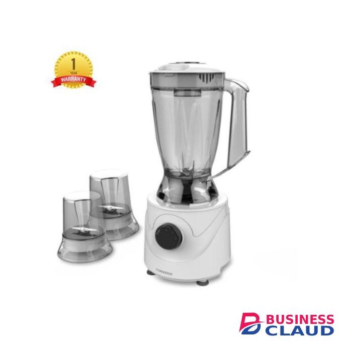 Tornado 3 In 1 Blender Electrical Pure Copper Motor 400W 1yr Warranty Made In Egypt With 1.5Lt Jug, Grinder And Mixer - White