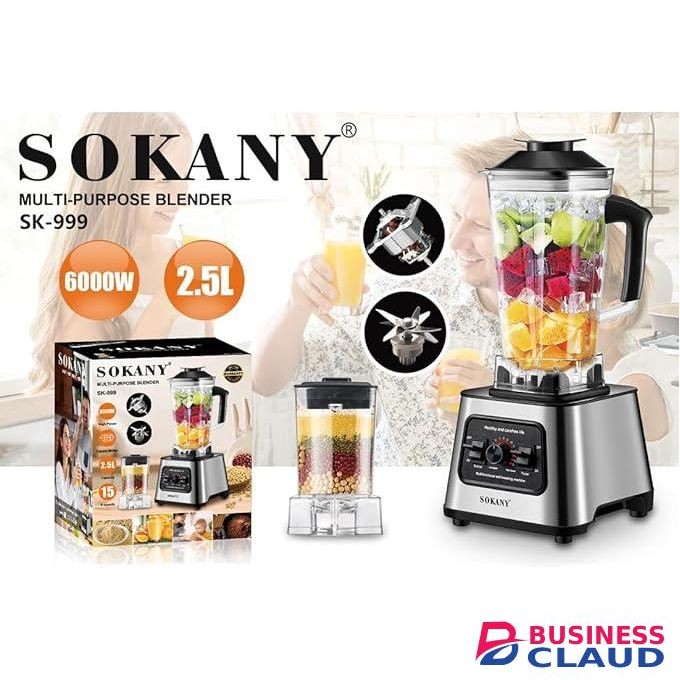 Sokany 6000W Heavy Duty Commercial Grade Blender Multifunctional 2-in-1 Juicer Mixer with 2 Jars ,Stainless Steel Blades,Fruit Processor, Grinder, Smoothie Maker
