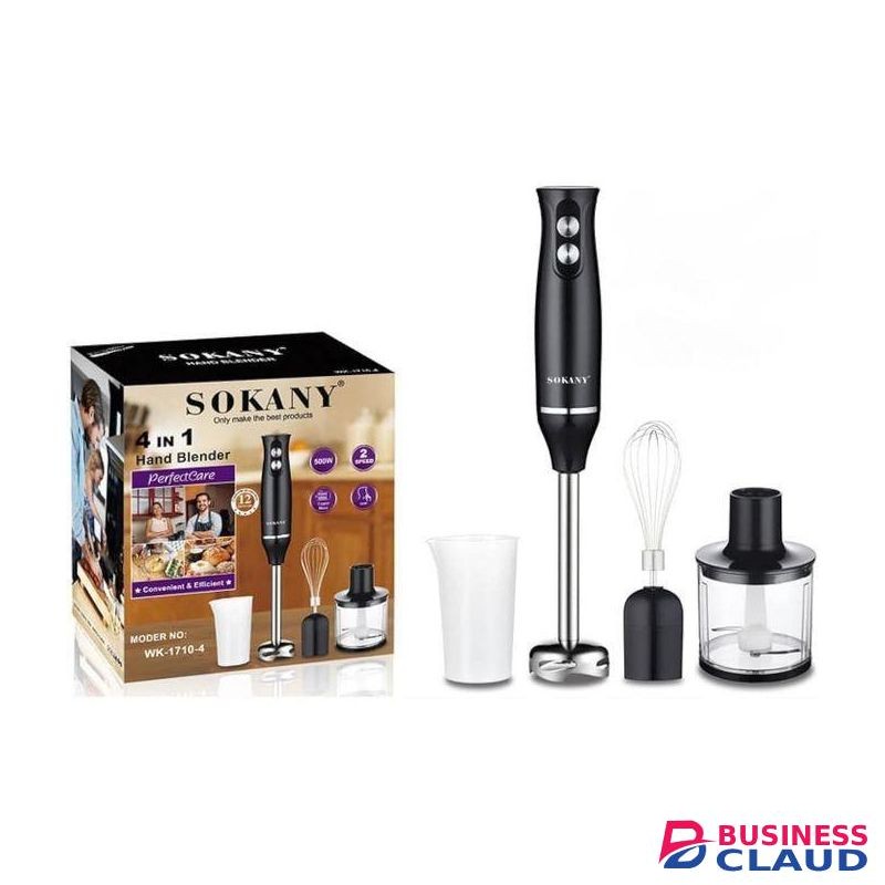 Sokany Kitchen Multifunctional Hand Blender 500W 4-in-1 Stick Mixer with Stainless Steel Food Processors,700ml Mixing Beaker,500ml Chopper,Egg Whisk for Baby Food,Smoothies,Juice,Sauce,2-Speed
