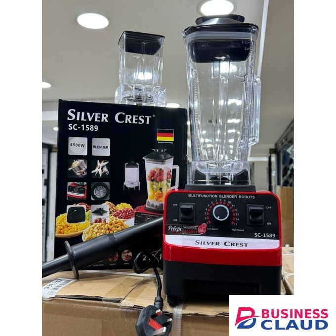 4500 Watt 2 in 1 Silver Crest Heavy Duty Commercial Blender with High Power Motor, Multi-Speed Function, Durable Stainless Steel Blades, Perfect for Smoothies, Soups, and Crushing Ice
