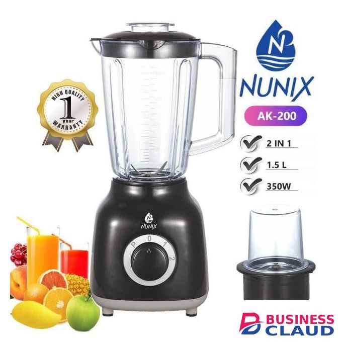 Nunix Top Quality AK-200 2-in-1 Countertop Blender & Dry Mill Grinder – 1.5L Family-Sized Jar, Powerful 350W Motor, Durable Stainless Steel Blades