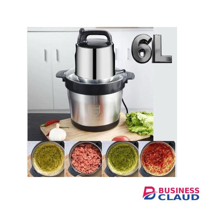 RAF Commercial Electric food processor, chopper,blender ,mixer and Meat Grinder 6L Stainless Steel/Heavy Duty Automatic Vegetable and Meat Crusher Machine, 1600W Power, 304 Food Grade Steel, for Home & Restaurant