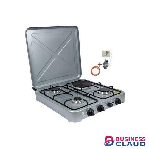 Top Nunix 4 BURNER 3 gas +1 Electric burners table top cooker + 6 KG gas regulator + 1 M pipe + 2 clips in 1-6-0-l-pcp1000-b5
