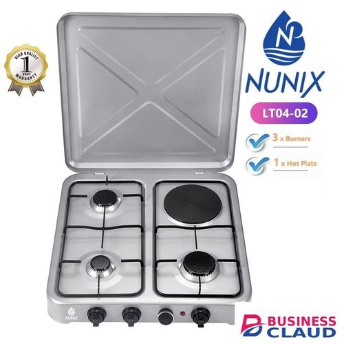 Top Nunix 4 BURNER 3 gas +1 Electric burners table top cooker + 6 KG gas regulator + 1 M pipe + 2 clips in 1-6-0-l-pcp1000-b5