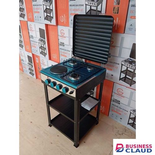 Eurochef Standing Cooker – 3 Gas Burners + 1 Electric Plate with Shelves