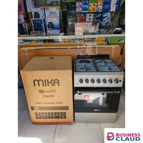 Standing Cooker 58x58cm with 3 Gas Burners, 1 Electric Hot Plate, and Electric Oven – Silver and Black Finish