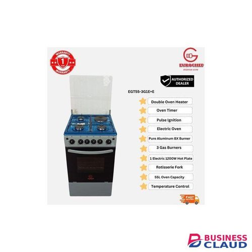 Eurochef Standing cooker/ EG55-3G1E+E OVEN Free Stand Glass Top Cooker,rotisserie Silver