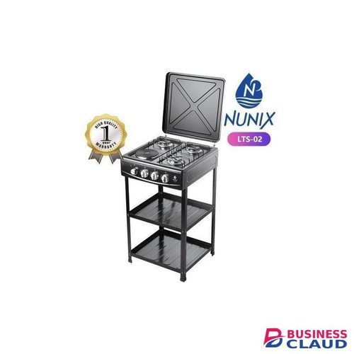 Nunix stainless steel Cooker 3 Gas +1 Electric Plate standing Cooker Plus Shelves