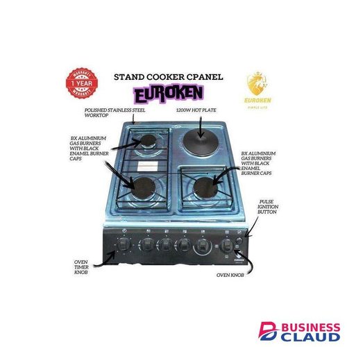 Euroken 50×55 Standing Cooker – 3 Gas + 1 Electric, Electric Oven, Durable Design-Black