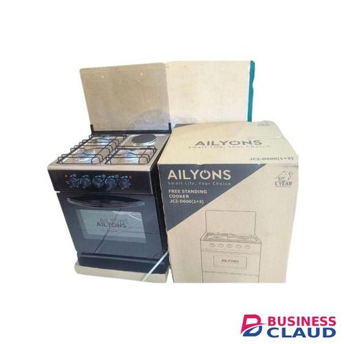 AILYONS 60by60 Standing Cooker 3Gas+1 Electric Hotplate-Black