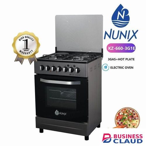Nunix 60*60 3 Gas+1 hot plate Free standing cooker - Silver