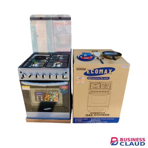 Ecomax 50*55 3+1 standing cooker With Free Gas Pipe, Spatula, Frying Pan, 13Kg Regulator & Clips