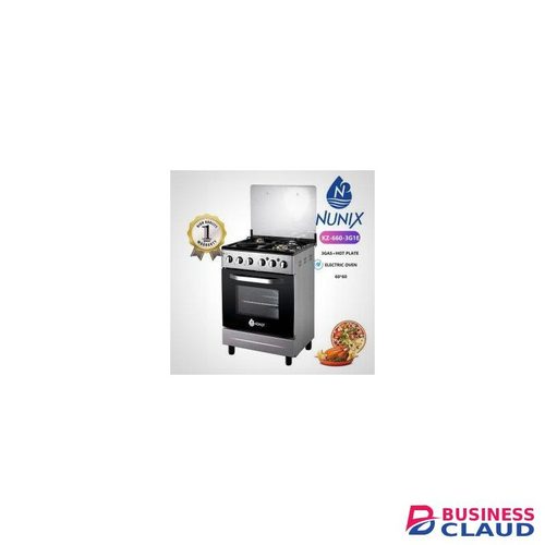 Nunix 60cm by 60cm 3 gas +1 Electric Free Standing Cooker - Silver