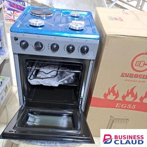 Eurochef 50 x 55cm Standing Cooker 3Gas + Electric Hotplate with Electric Oven Automatic Ignition Glass Lid Top Cover 1yr Warranty- Silver -With FREE GIFTS